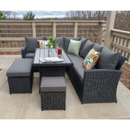 Rosen 9 Seater Black Rattan Garden Dining Set With Storage Bench And Stool - thumbnail 4