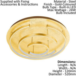 Elegant Gold Flush Ceiling Light With Led Bulb - 24W Warm White Illumination - thumbnail 2