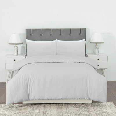 MHG Living Stripe Duvet Cover Set - Hotel Quality Soft Polycotton Blend With Button Fastening - (Superking, Silver) - image 1