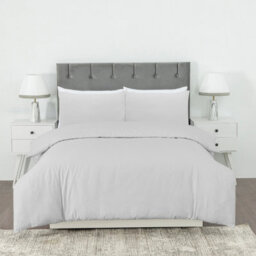 MHG Living Stripe Duvet Cover Set - Hotel Quality Soft Polycotton Blend With Button Fastening - (Superking, Silver) - thumbnail 1