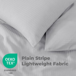 MHG Living Stripe Duvet Cover Set - Hotel Quality Soft Polycotton Blend With Button Fastening - (Superking, Silver) - thumbnail 2