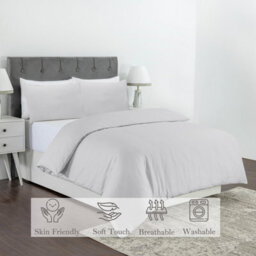 MHG Living Stripe Duvet Cover Set - Hotel Quality Soft Polycotton Blend With Button Fastening - (Superking, Silver) - thumbnail 6