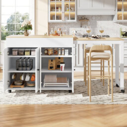 Matteo Modern Extendable Kitchen Island Bar Table - 118-180Cm - White/grey - thumbnail 3