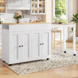 Matteo Modern Extendable Kitchen Island Bar Table - 118-180Cm - White/grey - thumbnail 2