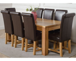 That's Furniture Dakota 182 X 92 Cm Chunky Oak Large Dining Table And 8 Chairs Dining Set With Washington Brown Leather Chairs