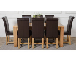 That's Furniture Dakota 182 X 92 Cm Chunky Oak Large Dining Table And 8 Chairs Dining Set With Washington Brown Leather Chairs - thumbnail 2