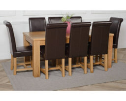 That's Furniture Dakota 182 X 92 Cm Chunky Oak Large Dining Table And 8 Chairs Dining Set With Washington Brown Leather Chairs - thumbnail 3