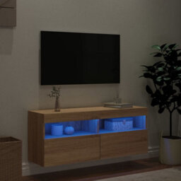Walplus Tv Wall Cabinet With Led Lights Sonoma Oak 100X30X40 Cm - thumbnail 4