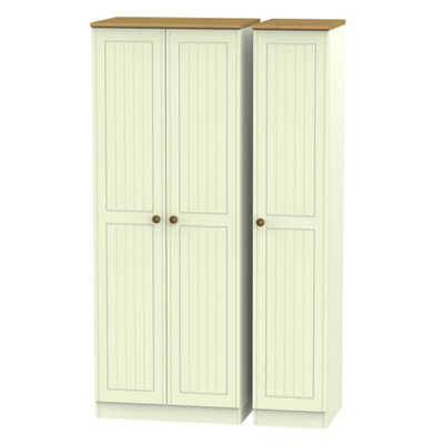 Vittoria Ready Assembled Contemporary Matt Cream Oak Effect Tall Triple Wardrobe (H)1970mm (W)1110mm (D)530mm - image 1