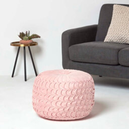 Homescapes Pink Velvet Pouffe, Grace Pleated Velvet Footstool, Ottoman Soft Round Seat For Living Room Or Bedroom - thumbnail 2