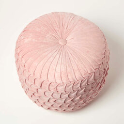 Homescapes Pink Velvet Pouffe, Grace Pleated Velvet Footstool, Ottoman Soft Round Seat For Living Room Or Bedroom - thumbnail 5