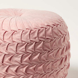Homescapes Pink Velvet Pouffe, Grace Pleated Velvet Footstool, Ottoman Soft Round Seat For Living Room Or Bedroom - thumbnail 4