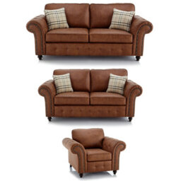 Furnishings For Less UK Oakland 3 Piece Sofa Suite 3 Seater, 2 Seater And Armchair Chesterfield Leather Air Tan
