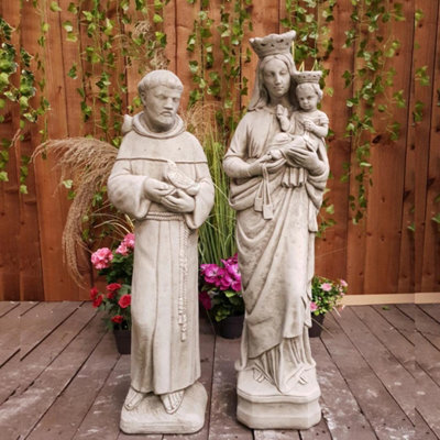 Stone Cast Statues Of Mary With Child And St Francis - image 1