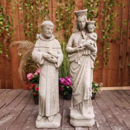 Stone Cast Statues Of Mary With Child And St Francis - thumbnail 1