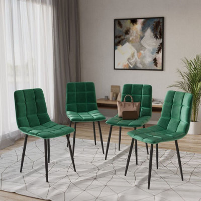 Urbn-Living Urbnliving 87Cm Height Green Plush Velvet Padded Dining Chairs With Metal Legs Home Furniture 4 Pcs - image 1