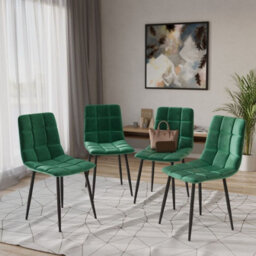 Urbn-Living Urbnliving 87Cm Height Green Plush Velvet Padded Dining Chairs With Metal Legs Home Furniture 4 Pcs