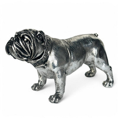 Animal Crackers Silver Bulldog Dog Figurine Ornament, Aged Antique Silver Effect, Gift Boxed, 26Cm - image 1