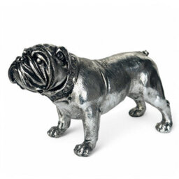Animal Crackers Silver Bulldog Dog Figurine Ornament, Aged Antique Silver Effect, Gift Boxed, 26Cm - thumbnail 1
