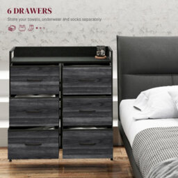 Homcom Bedroom Chest Of Drawers 6 Drawer Dresser W/ Shelf, Black - thumbnail 4