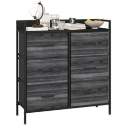 Homcom Bedroom Chest Of Drawers 6 Drawer Dresser W/ Shelf, Black - thumbnail 2