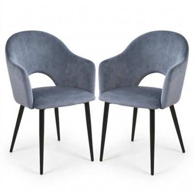 Evre Hailey Grey Velvet Dining Chairs Set Of 2 Upholstered Chairs With Arms & Metal Legs - image 1