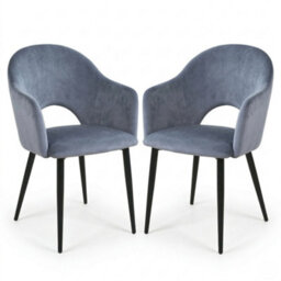 Evre Hailey Grey Velvet Dining Chairs Set Of 2 Upholstered Chairs With Arms & Metal Legs