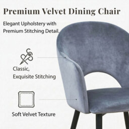 Evre Hailey Grey Velvet Dining Chairs Set Of 2 Upholstered Chairs With Arms & Metal Legs - thumbnail 3