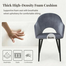 Evre Hailey Grey Velvet Dining Chairs Set Of 2 Upholstered Chairs With Arms & Metal Legs - thumbnail 6