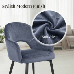 Evre Hailey Grey Velvet Dining Chairs Set Of 2 Upholstered Chairs With Arms & Metal Legs - thumbnail 5