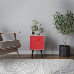 Urbn-Living Urbnliving 51Cm Height Antique Oak Wooden Cube Storage Bookcase Red Inserts Scandinavian Black Legs - thumbnail 2