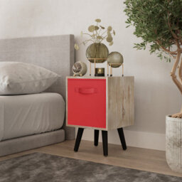 Urbn-Living Urbnliving 51Cm Height Antique Oak Wooden Cube Storage Bookcase Red Inserts Scandinavian Black Legs