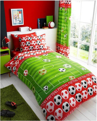 Gc Gaveno Cavailia Kids Printed Goal Red Single Reversible Football Printed Duvet Cover With Matching Pillowcase Bedding Set - image 1
