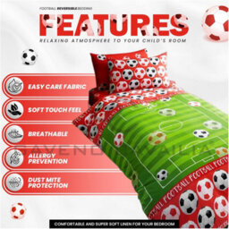 Gc Gaveno Cavailia Kids Printed Goal Red Single Reversible Football Printed Duvet Cover With Matching Pillowcase Bedding Set - thumbnail 3