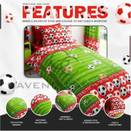 Gc Gaveno Cavailia Kids Printed Goal Red Single Reversible Football Printed Duvet Cover With Matching Pillowcase Bedding Set - thumbnail 2