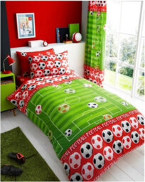 Gc Gaveno Cavailia Kids Printed Goal Red Single Reversible Football Printed Duvet Cover With Matching Pillowcase Bedding Set - thumbnail 1