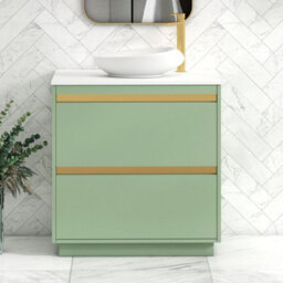 Royal Bathrooms Orion 800mm Mint Sage Floor Standing Plain White Countertop Vanity Unit 2 Drawer With Nova Basin & Brushed Brass Accent Trim - thumbnail 2
