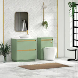 Royal Bathrooms Orion 800mm Mint Sage Floor Standing Plain White Countertop Vanity Unit 2 Drawer With Nova Basin & Brushed Brass Accent Trim - thumbnail 3