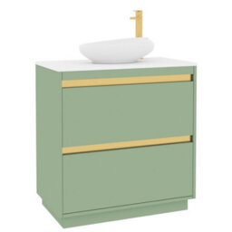 Royal Bathrooms Orion 800mm Mint Sage Floor Standing Plain White Countertop Vanity Unit 2 Drawer With Nova Basin & Brushed Brass Accent Trim - thumbnail 6
