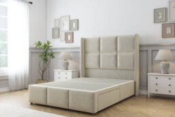 "Sloomy Beaumont Cream Plush Divan Bed Base No Drawers - 54"" Wingback Headboard & 12"" Footboard 3' Single" - thumbnail 1