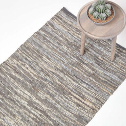 Homescapes Denver Leather Woven Rug Grey, 90 X 150 Cm