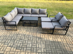 Fimous Aluminium Outdoor Garden Furniture Set Patio Lounge Sofa With Oblong Coffee Table Chair 2 Small Footstools - thumbnail 2