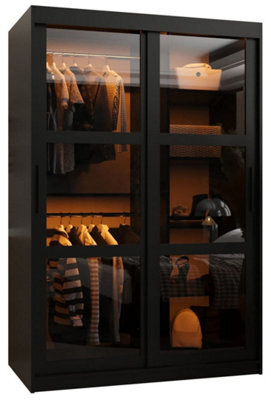 Arte Parma 120Cm Sliding Wardrobe In Sleek Black - Stylish Storage With Smoked Glass Doors - image 1