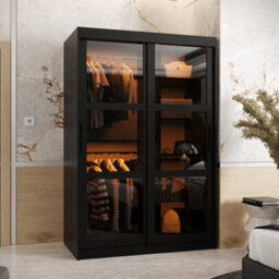 Arte Parma 120Cm Sliding Wardrobe In Sleek Black - Stylish Storage With Smoked Glass Doors - thumbnail 2