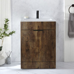 Homestylestore 600mm Dark Oak Floorstanding Bathroom Vanity Unit And Black Finger Pull Handle - thumbnail 2