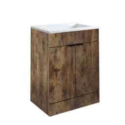 Homestylestore 600mm Dark Oak Floorstanding Bathroom Vanity Unit And Black Finger Pull Handle - thumbnail 1