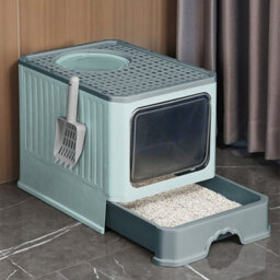 Thehotsale Large Green Drawer-Style Enclosed Detachable Slide-Out Tray Cat Litter Box With Scoop - thumbnail 3