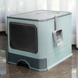Thehotsale Large Green Drawer-Style Enclosed Detachable Slide-Out Tray Cat Litter Box With Scoop