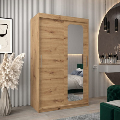 Arte Uppsala T2 Sliding Door Wardrobe 120Cm In Artisan - Compact Warmth With Mirrored Style - image 1
