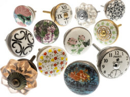 Mango Tree Cupboard Knobs Decorative Classic Prints, Clock Motif, Gold And Silver Burnish Ceramic Door And Drawer Handles Set Of 12 - thumbnail 2